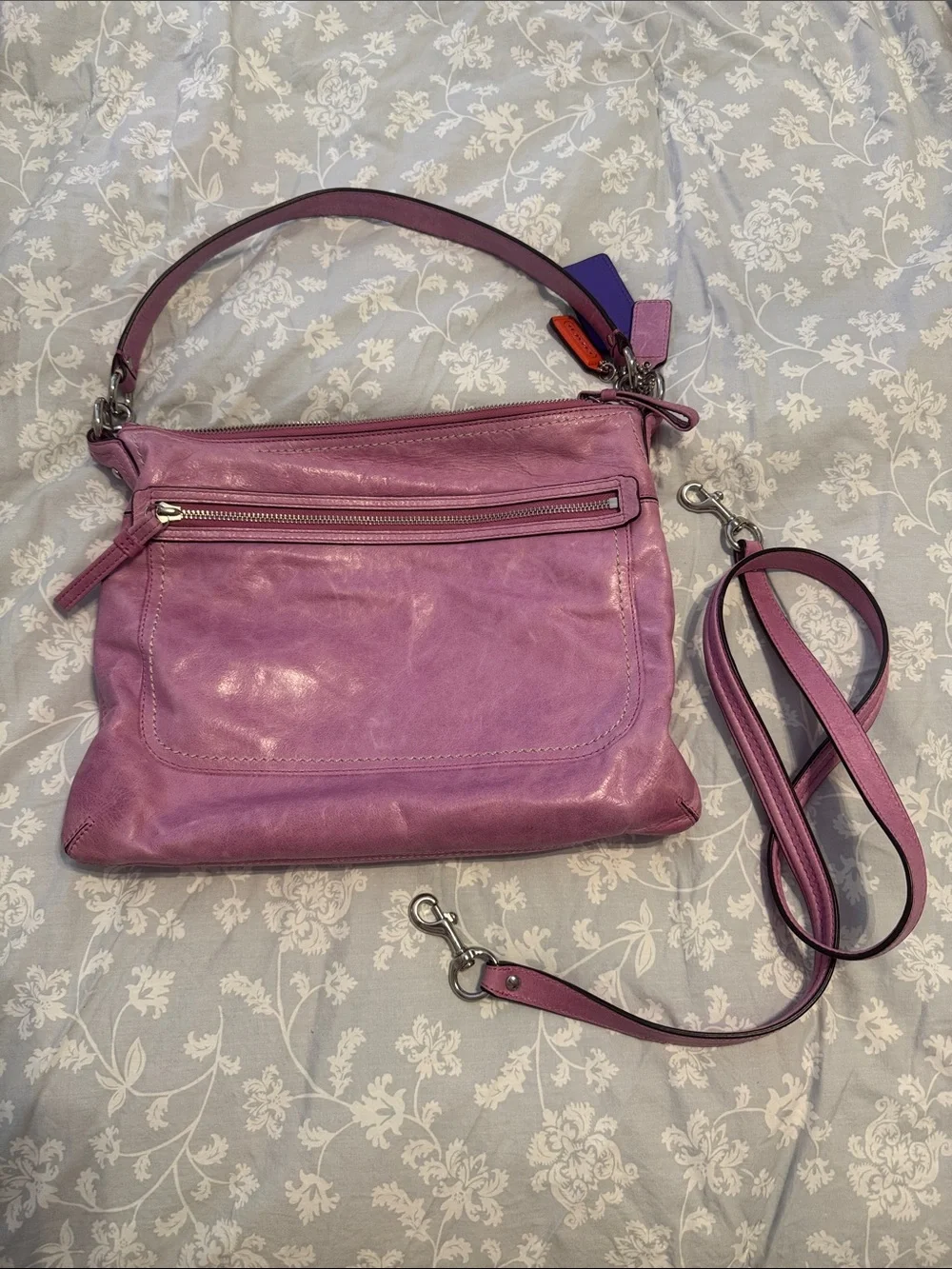 Coach Leather Pink Shoulder Bag with Accent Tags